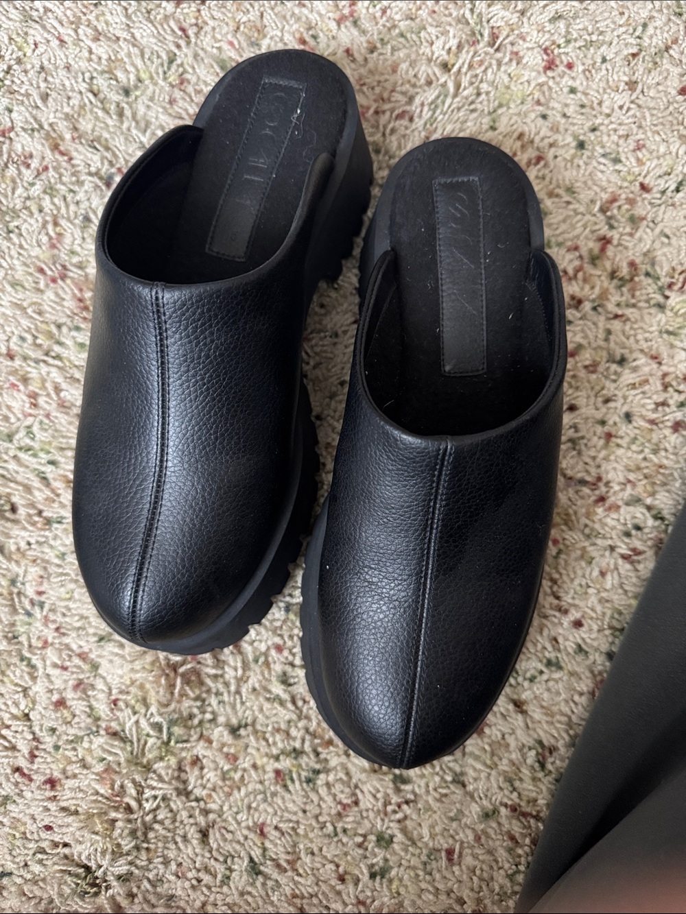 CALIA by Carrie Underwood Black Leather Slip-On Clogs